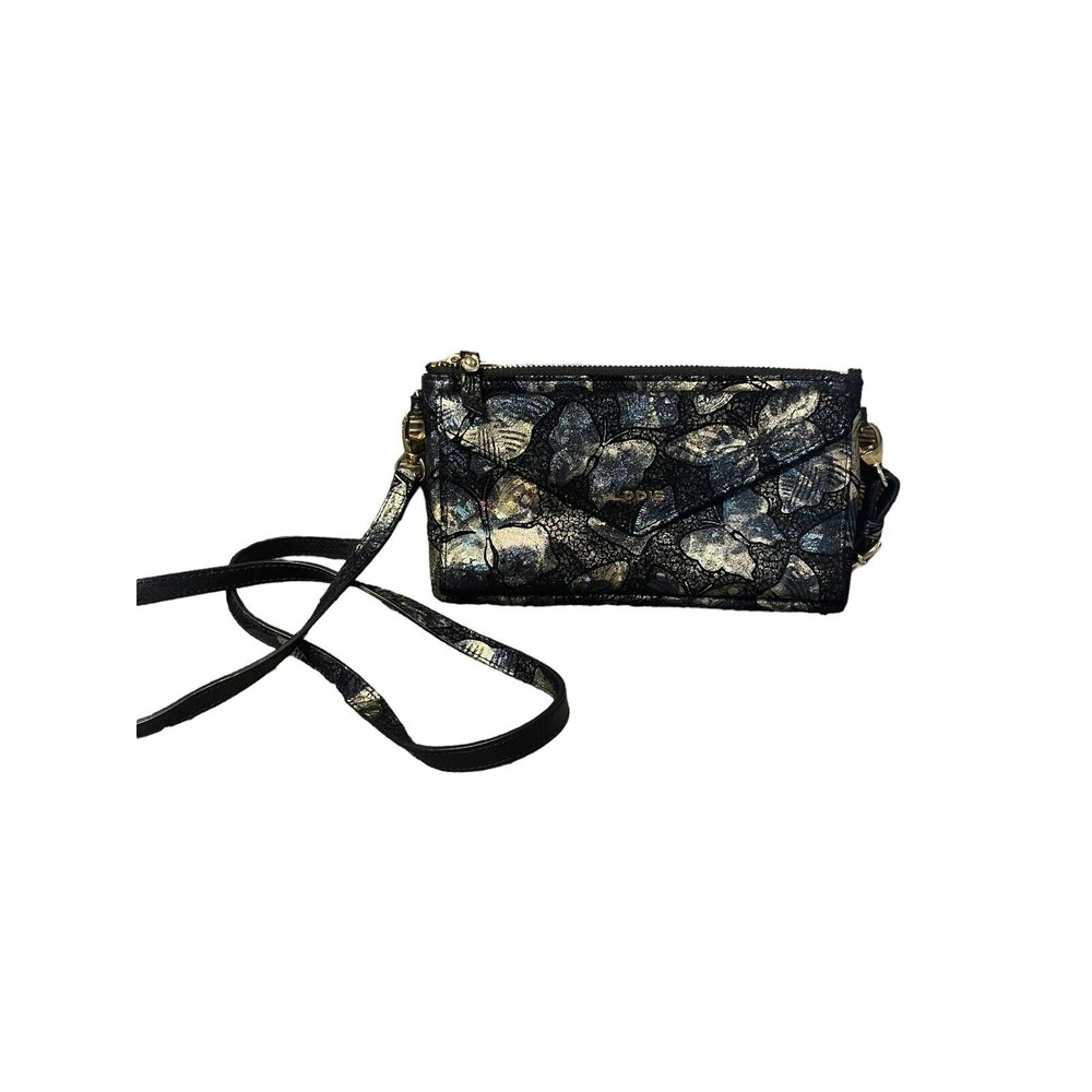 Lodis Leather Convertable Crossbody Wristlet Wallet Butterfly Glitter